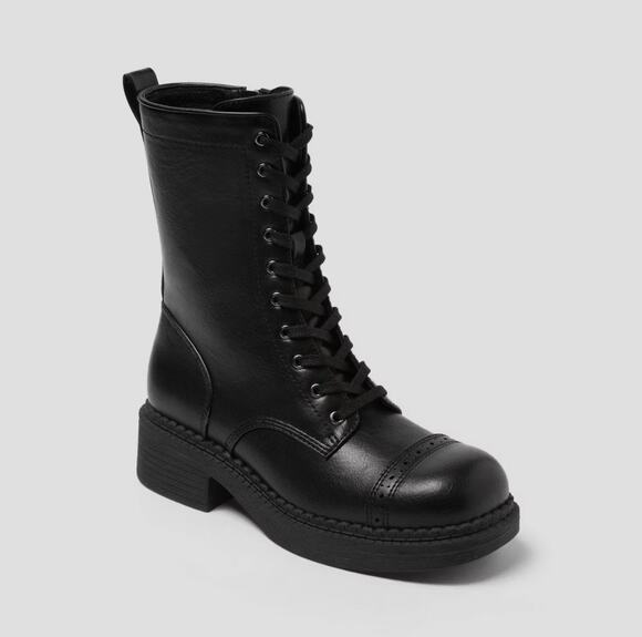 wild fable Shoes - Wild Fable Helga Combat Boots Black Lace Up Side Zip Cap Toe Brogue Womens 8.5
